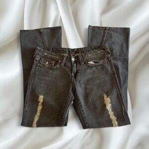 Y2K vintage True Religion low-rise grey distressed denim bootcut jeans grunge